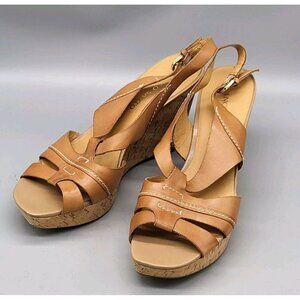 Franco Sarto Brown Leather Cadmus 4" Wedge Heel Sandal Sz 11